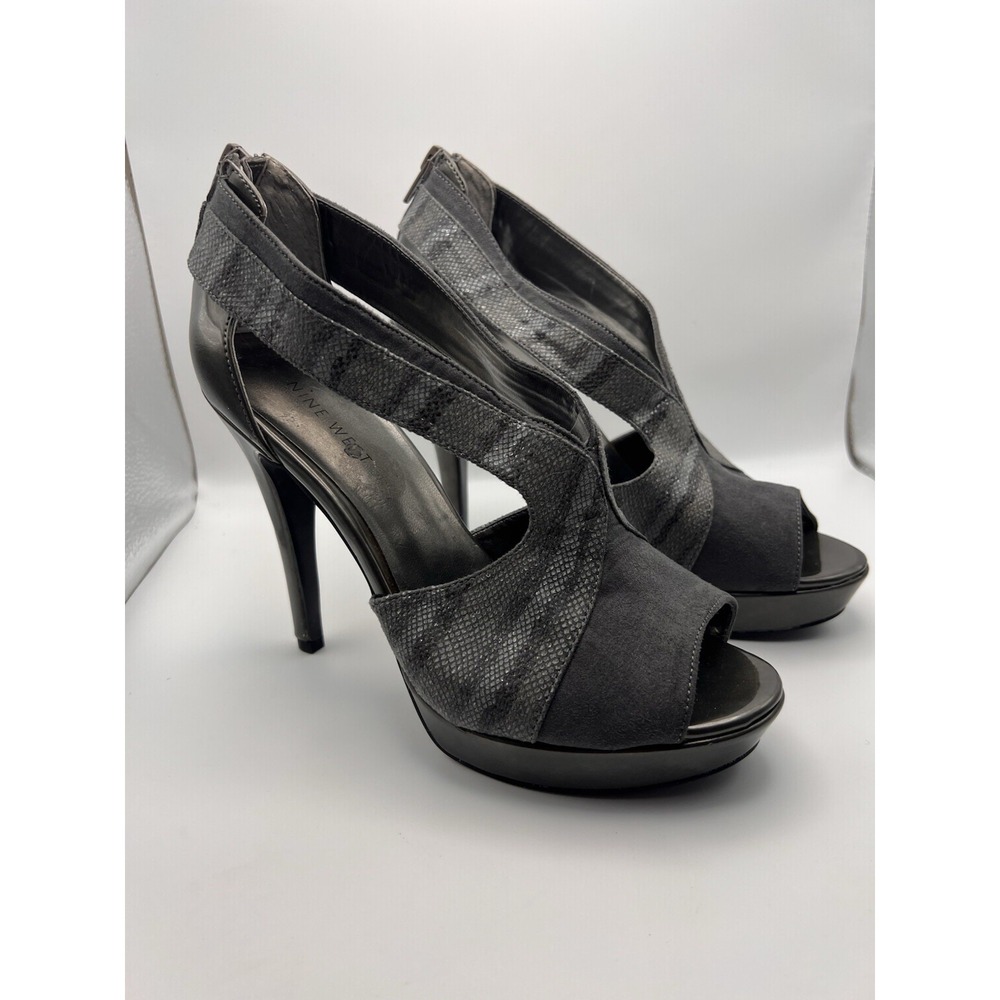 Nine West Womens Dreamgirl Metallic Silver Gray Snakeskin Platform Sandals 7.5 M